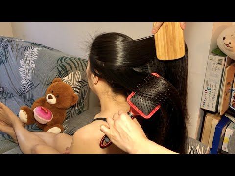 ASMR Hair Brushing UPWARDS & UNDER w. Paddle Brushes + Finger Combing Will Give a Wonderful Feeling!