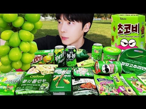ASMR MUKBANG | 그린 디저트 아이스크림 편의점 젤리 먹방 & GREEN DESSERT  JELLY CANDY ICE CREAM EATING