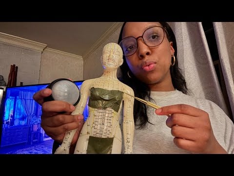 ASMR aggressive acupuncture doll massage | rollerball, acupressure pen + body brushing