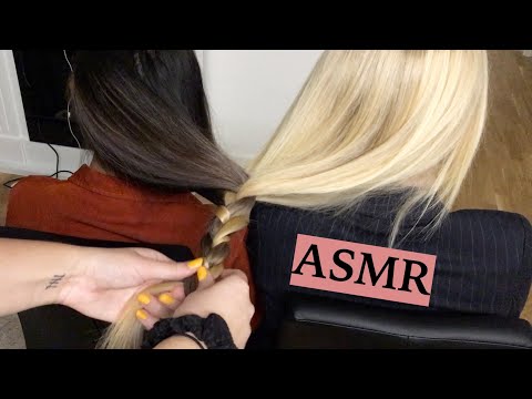 ASMR Braiding My Friends' Hair Together! (Relaxing Hair Play & Hair Brushing Sounds, No Talking)