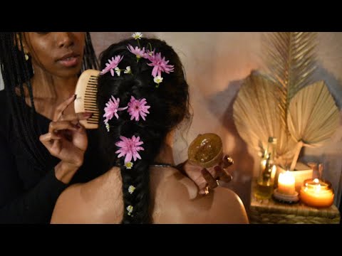 ASMR EXTREMELY Relaxing Hair Treatment, Hair Style, Neck & Shoulders Oil Massage, Aloe GEL, Scalp