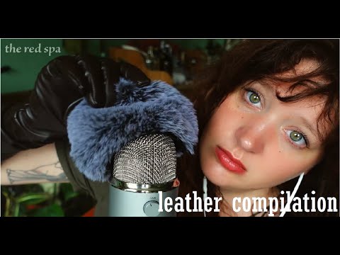 ASMR long leather gloves trigger compilation and chatting ( mic pumping, tape, whispers)