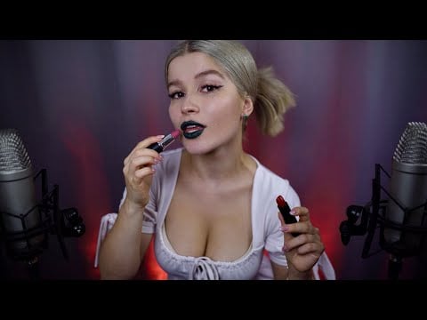 ASMR Lipstick try-on. Help me choose the best shade 💄 Sticky mouth sounds, binaural kisses for sleep