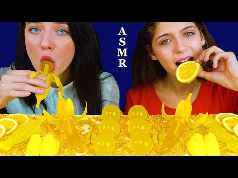 ASMR BANANA JELLY, PEEPS MARSHMALLOW, GUMMY CANDY, YELLOW JELLY BALLS EATING SOUNDS