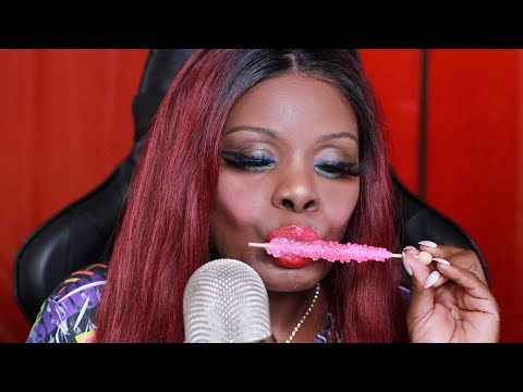 PINK ROCK CANDY ASMR EATING SOUNDS