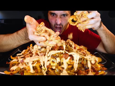 ASMR ANIMAL STYLE CURLY FRIES *SUPER MESSY ULTRA CHEESY* | NO TALKING | Nomnomsammieboy