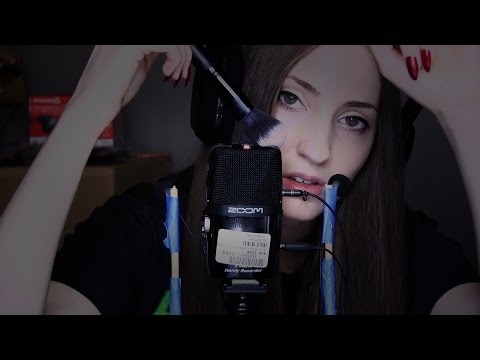 ASMR soft whispering, mic/hand brushing and ear blowing