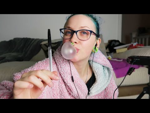 ASMR Bubblegum Chewing & Blowing Bubbles (& Notepad Writing)