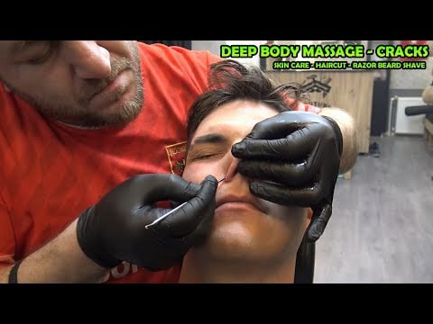 💈 BARBER OIL REMOVAL & SKIN CARE + CRACKS + HAIRCUT + RAZOR BEARD SHAVE + ASMR Sleep Body Massage