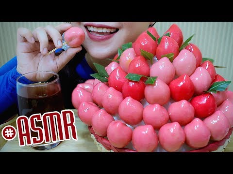 ASMR Peach-shaped mung bean cakes,SOFT CHEWY EATING SOUNDS | LINH-ASMR