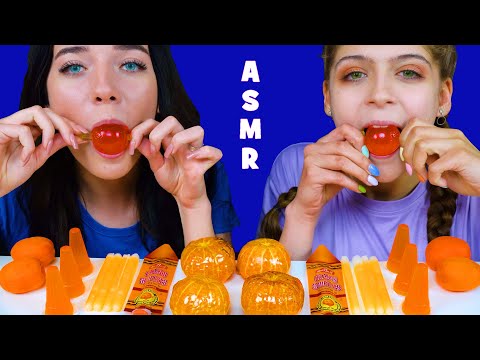 ASMR ORANGE FOODS *JELLY CUPS, NIK-L-NIP WAX STICKS, GLASS CANDIED FRUITS 먹방 EATING SOUNDS