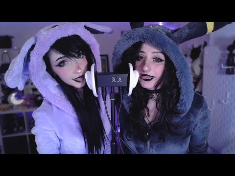 ASMR ☾ twin ear kisses and mouth sounds 💜🖤 Espeon & Umbreon cosplay w/ ​⁠​⁠@myrteya