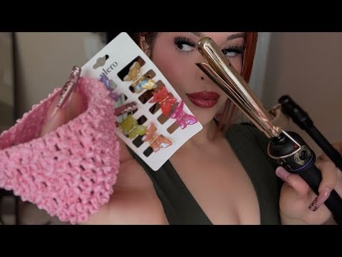 ASMR Spring Hairstyle 🌸 Clicky Parting, Scrunching, Hair Fluffing & Wavy Curls