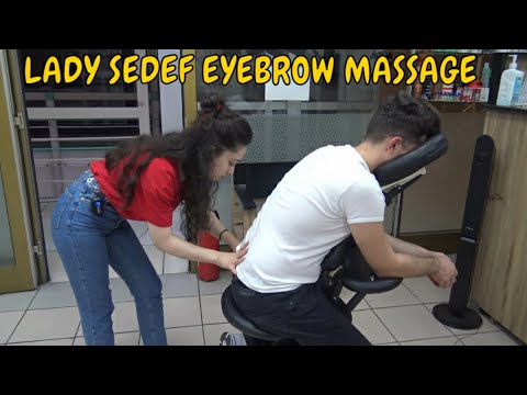 ASMR female eyebrow chair massage + sedef AND berkant head, face, ear, neck, back, nose, arm massage