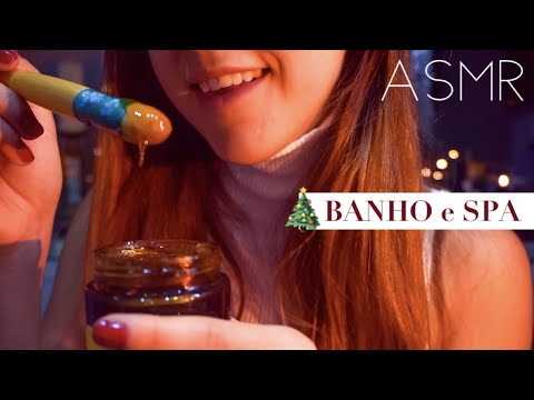 ASMR rp BANHO e SPA aconchegante pré ceia de NATAL: limpeza de pele, massagem facial, sauna e +