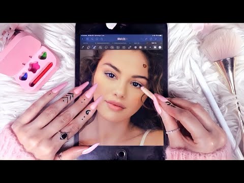 ASMR FAKE MAKEUP ON SELENA GOMEZ (kids makeup, iPad makeup, face brushing) to help you relax