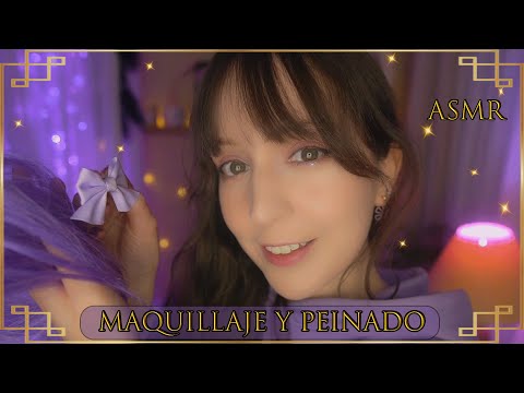 ⭐ASMR Maquillaje Púrpura 💜 [Sub] Te MAQUILLO y PEINO para que Duermas Bien