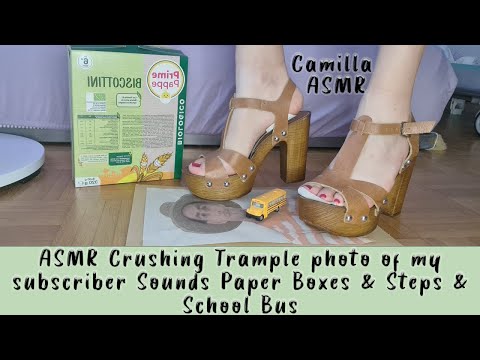 ASMR Crushing Trample photo of my subscriber Sounds Paper Boxes & Steps & School Bus