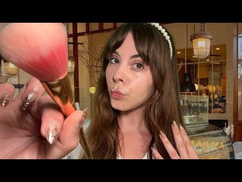 ASMR Mean Girl who has a secret crush on you does your makeup in a coffee shop 🎀