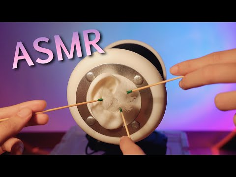 ASMR Ear Cleaning Fluffy Ear Picks 솜털 귀 청소 (No Talking) Crickets Background