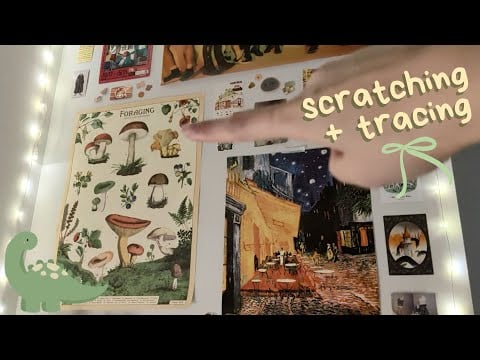 asmr | whispered tracing, scratching, tapping (showing you my wall decor)