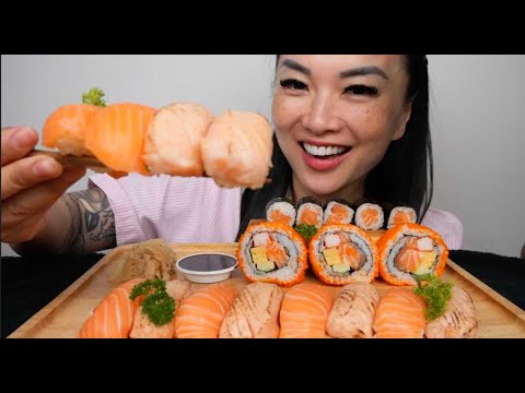 SUSHI (FULL FACE FRIDAY LIGHT WHISPERS ASMR EATING SOUNDS) | SAS-ASMR