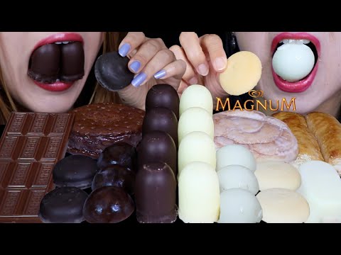 ASMR MINI CHOCOLATE & WHITE CHOCOLATE MARSHMALLOWS, MAGNUM ICE CREAM, HERSHEY'S CHOCOLATE, BON BONS