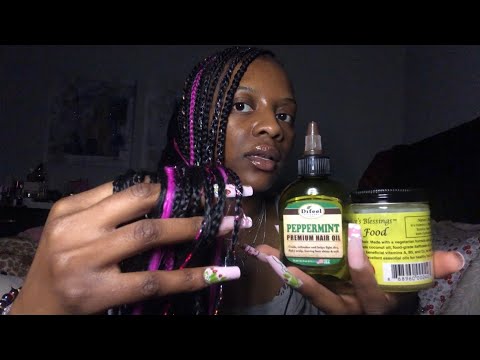 ASMR Braids Hairplay + Gum Chewing 😴 (tapping, soft spoken)