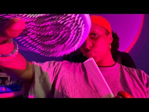 ASMR bestie braiding your hair RP (parting sounds, inaudible whispering)
