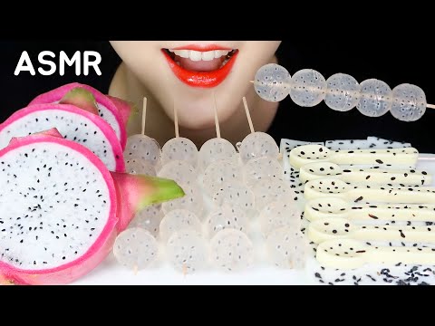 SPOTTED FOOD ASMR DRAGON FRUITS, BASIL SEED JELLY, KONJAC JELLY, EDIBLE SPOON MUKBANG NO TALKING
