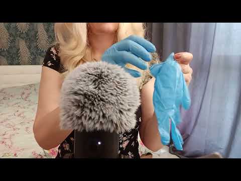 ASMR Pure Tingles:  Blue Gloves &  Fluffy Mic (No Talking)