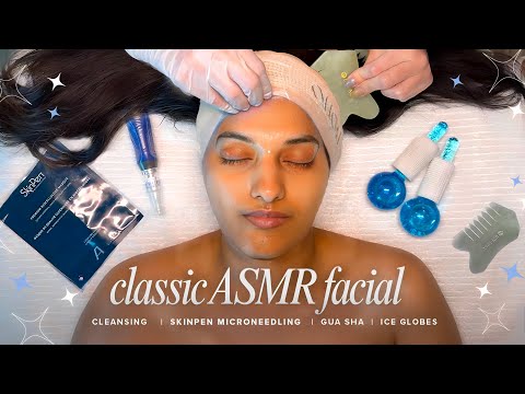 ASMR Relaxing Facial with Skinpen Microneedling | Crystal Mask | Blue Ice Globes | Gua Sha Massage