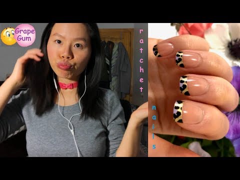 ASMR Chillin! Removing Nail Polish, Doing My RATCHET CHEETAH Fake Nails w. GRAPE GUM CHEWING + Chat