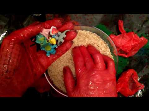 Vinyl Gloves in RED💗 LAYERING playing with rice and POKEMON [[ASMR]]