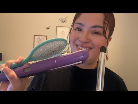 ASMR| Sister styles your hair- Straightening & Curling (Personal attention 🫶🏻)