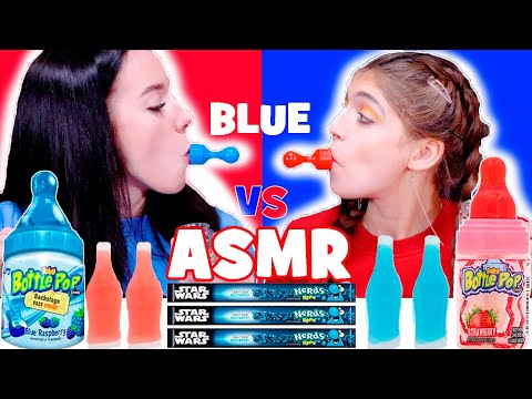 ASMR Eating Only One Color Red VS Blue Candy Race Mukbang