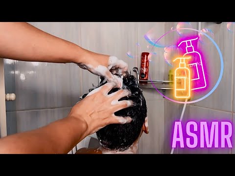 ASMR:LAVANDO A HIDRATANDO O CABELO DO MEU FILHO! 😴+musica relaxante!