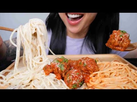 CREAMY ALFREDO + ROSE SPAGHETTI (ASMR EATING SOUNDS) NO TALKING | SAS-ASMR