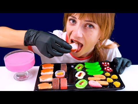 ASMR SUSHI & SASHIMI JELLY SET MUKBANG (No Talking) EATING SOUNDS | LiLiBu ASMR