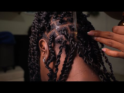 ASMR Satisfying Scalp Oil on my Sister's Fresh Braids | No Talking