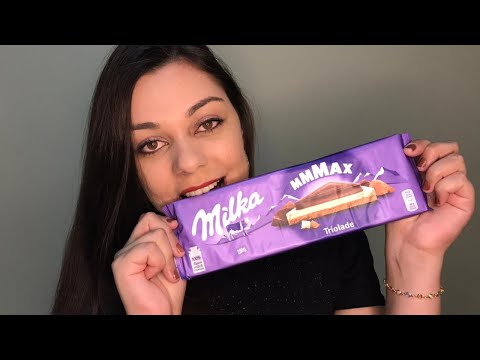 ASMR: COMENDO CHOCOLATE MILKA (SONS DE EMBALAGENS E MASTIGAÇÃO)