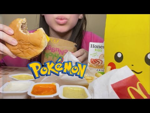 ASMR MCDONALDS POKÉMON HAPPY MEAL (CHEESEBURGER & CHICKEN NUGGETS) (NO TALKING EATING SOUNDS)