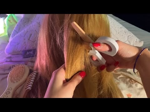 ASMR Wooden Haircut (Brushing, Cutting, Hair sounds) 