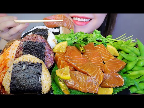 ASMR EATING SOY SAUCE RAW SALMON , EATING SOUNDS | LINH-ASMR