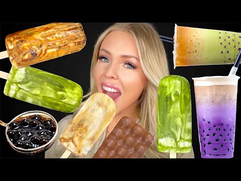 ASMR Bubble Tea Boba Ice Cream Bar, Aero Chocolate, Matcha Green Tea Ice Cream Mukbang 먹방