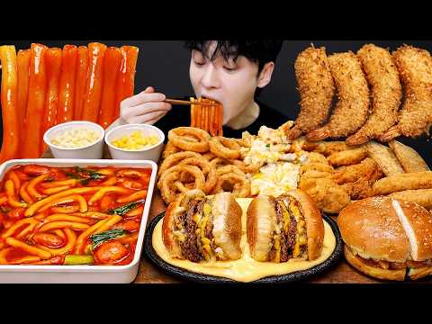 ASMR MUKBANG 버거킹 양념 치킨먹방! 치즈 햄버거 치즈스틱 후라이드치킨 & 레시피 CRISPY FRIED CHICKEN CHEESE BURGER EATING SOUND!