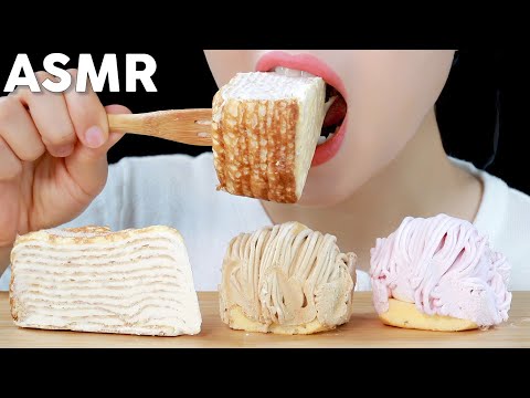 ASMR Frozen Crepe Cake and Cream Cake Eating Sounds | 얼린 크레이프 케이크, 크림 듬뿍 케이크 먹방 | MINEE EATS
