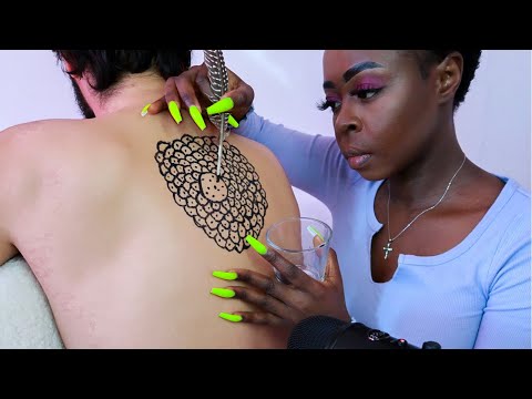 ASMR TATTOO with a feather 🪶 visual  triggers ~ High concentration