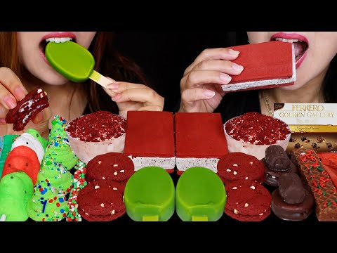 ASMR CHRISTMAS PARTY! RED VELVET ICE CREAM CAKE SANDWICH, COOKIES & MILK, MATCHA ICE CREAM BARS 먹방