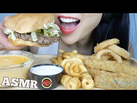 ASMR FatBurger FRIED PICKLES + ONION RINGS + CHEESE SAUCE (EATING SOUNDS) NO TALKING | SAS-ASMR